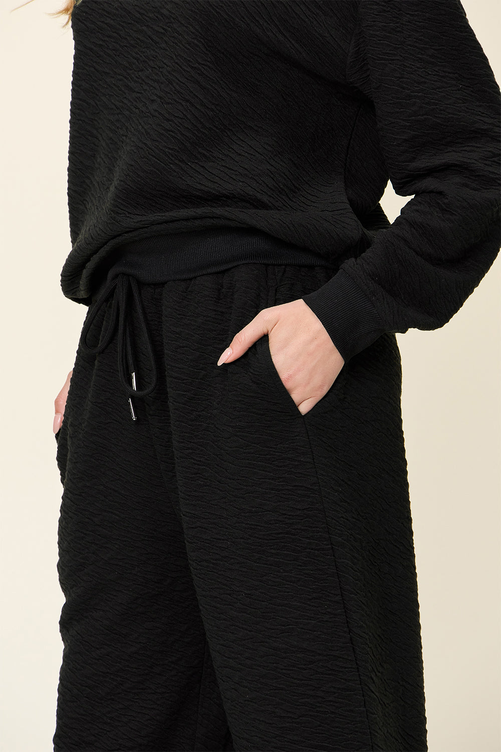 Textured Long Sleeve Top and Pants Set
