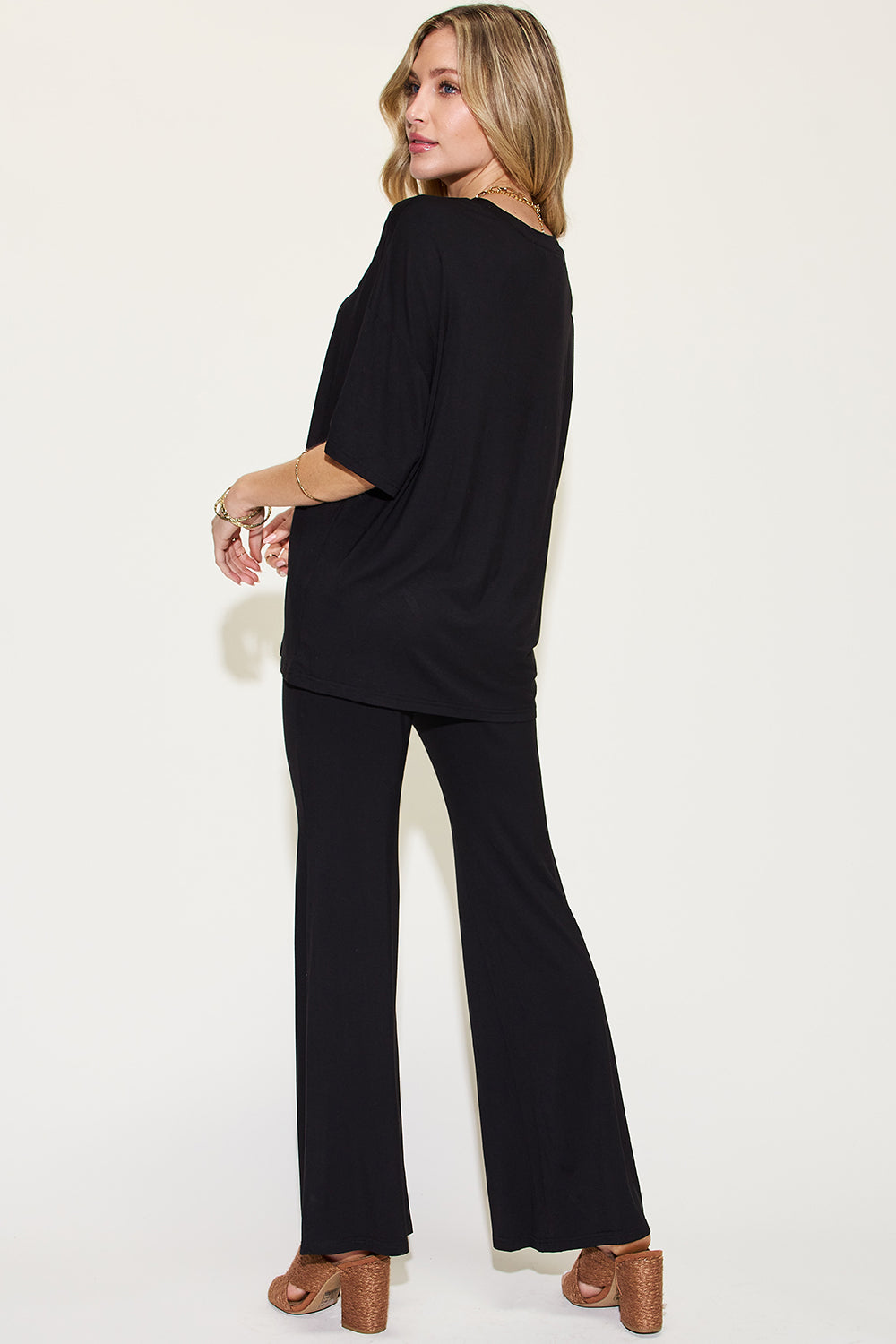 Butter Soft Drop Shoulder T-Shirt and Flare Pants Set
