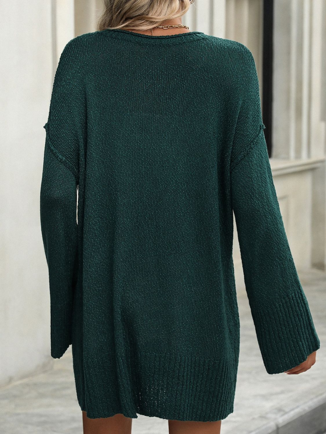 Round Neck Dropped Shoulder Sweater Dress