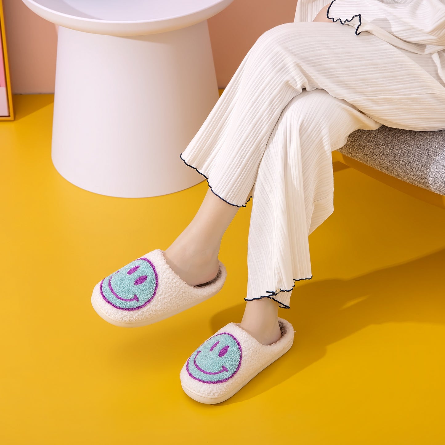 Sky Blue Smiley Face Slippers
