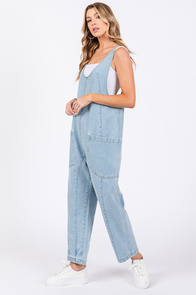 Washed Denim Overalls