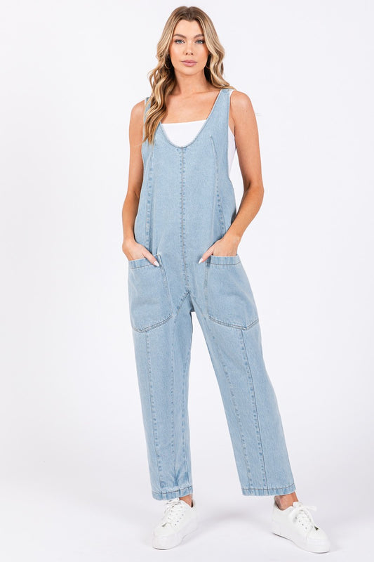 Washed Denim Overalls