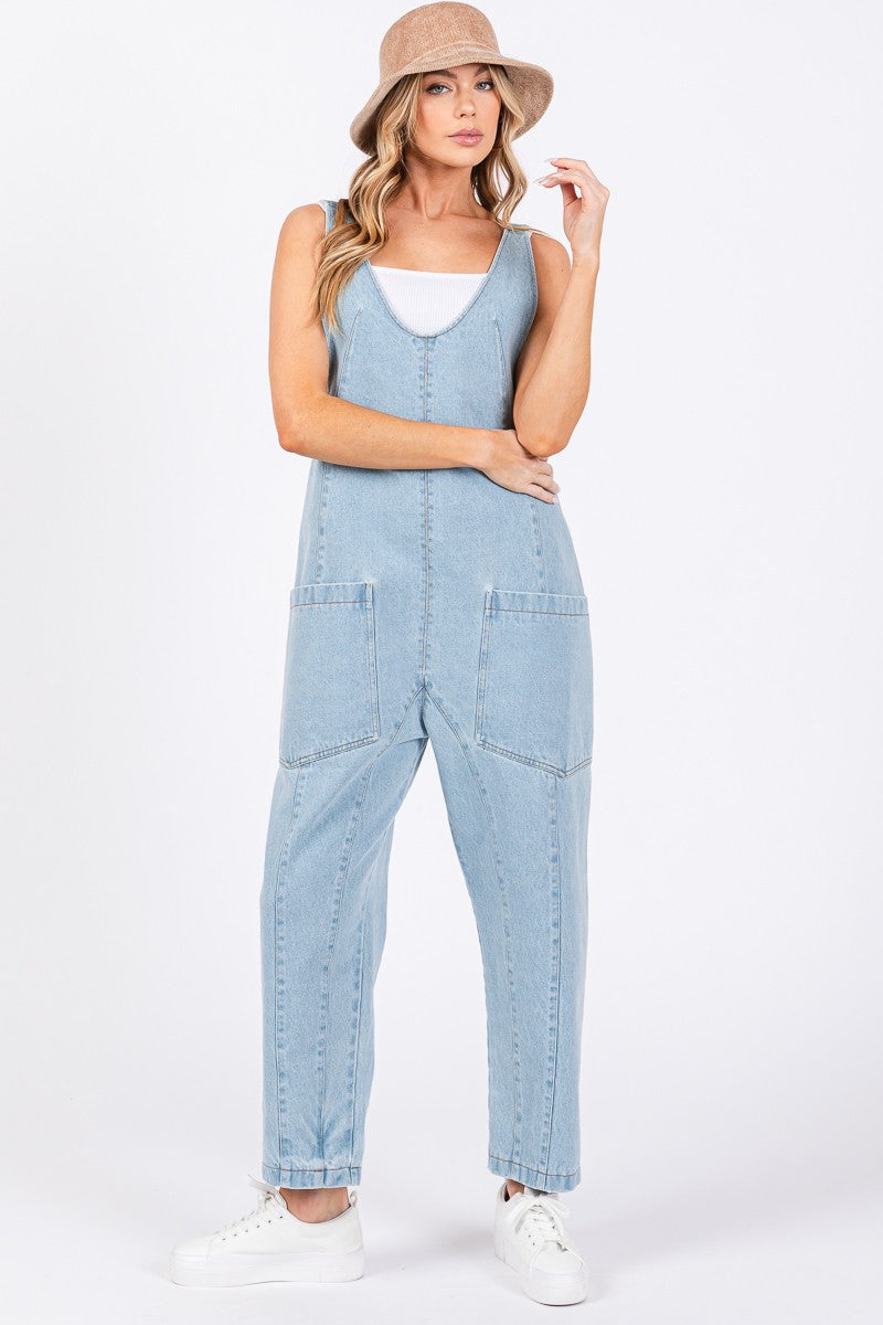 Washed Denim Overalls