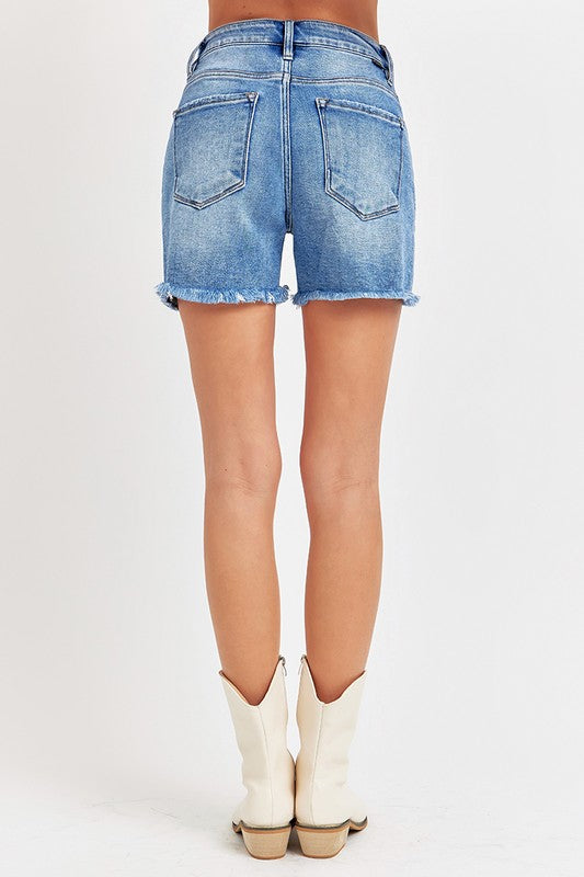 High Rise Raw Hem Shorts
