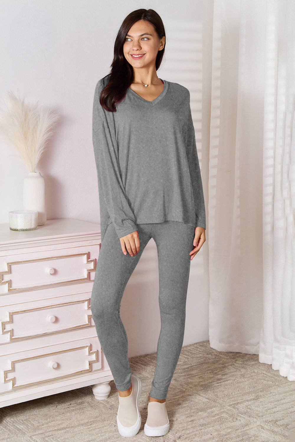 Butter Soft V-Neck Long Sleeve Top and Pants Lounge Set