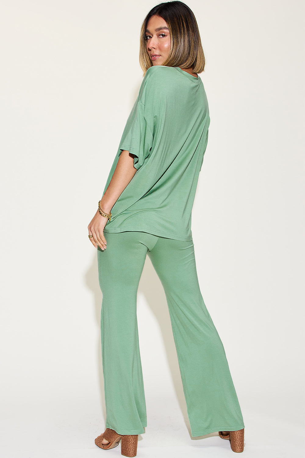 Butter Soft Drop Shoulder T-Shirt and Flare Pants Set