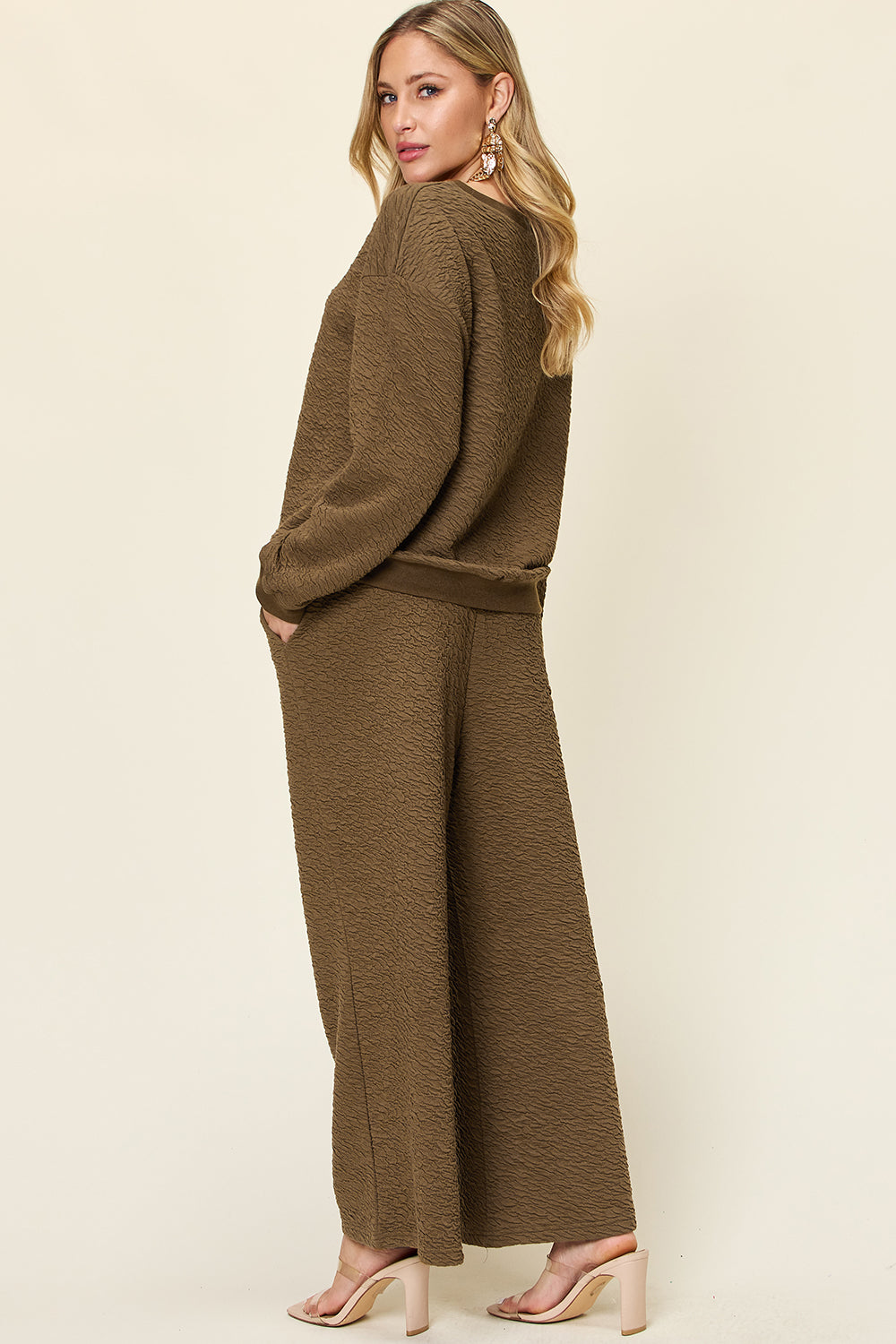 Textured Long Sleeve Top and Pants Set
