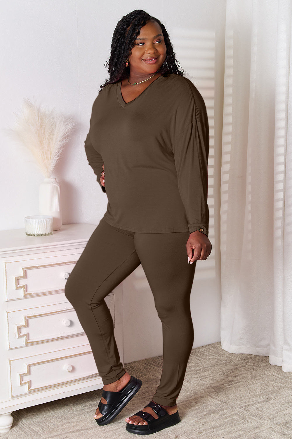 Butter Soft V-Neck Long Sleeve Top and Pants Lounge Set
