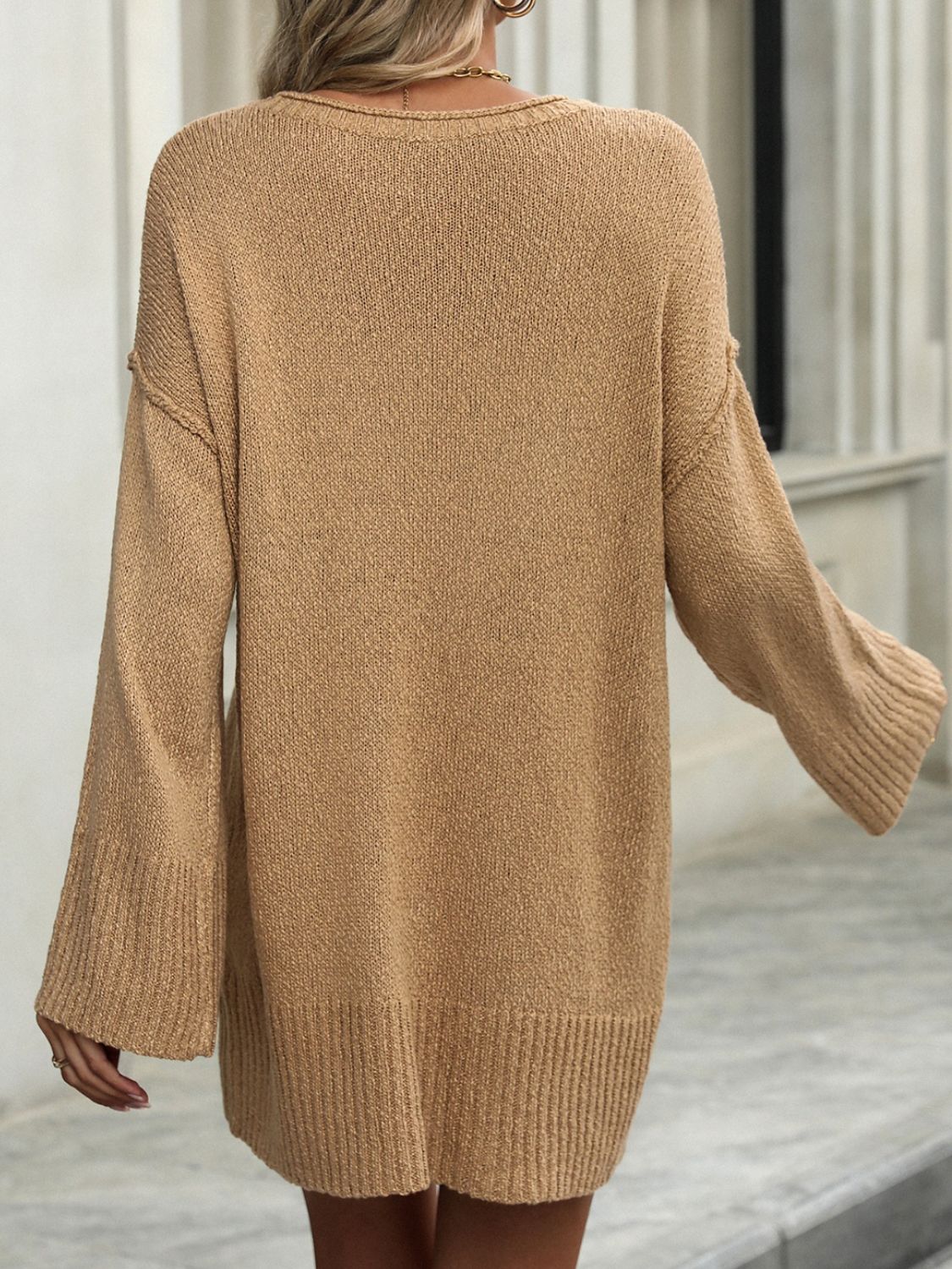 Round Neck Dropped Shoulder Sweater Dress