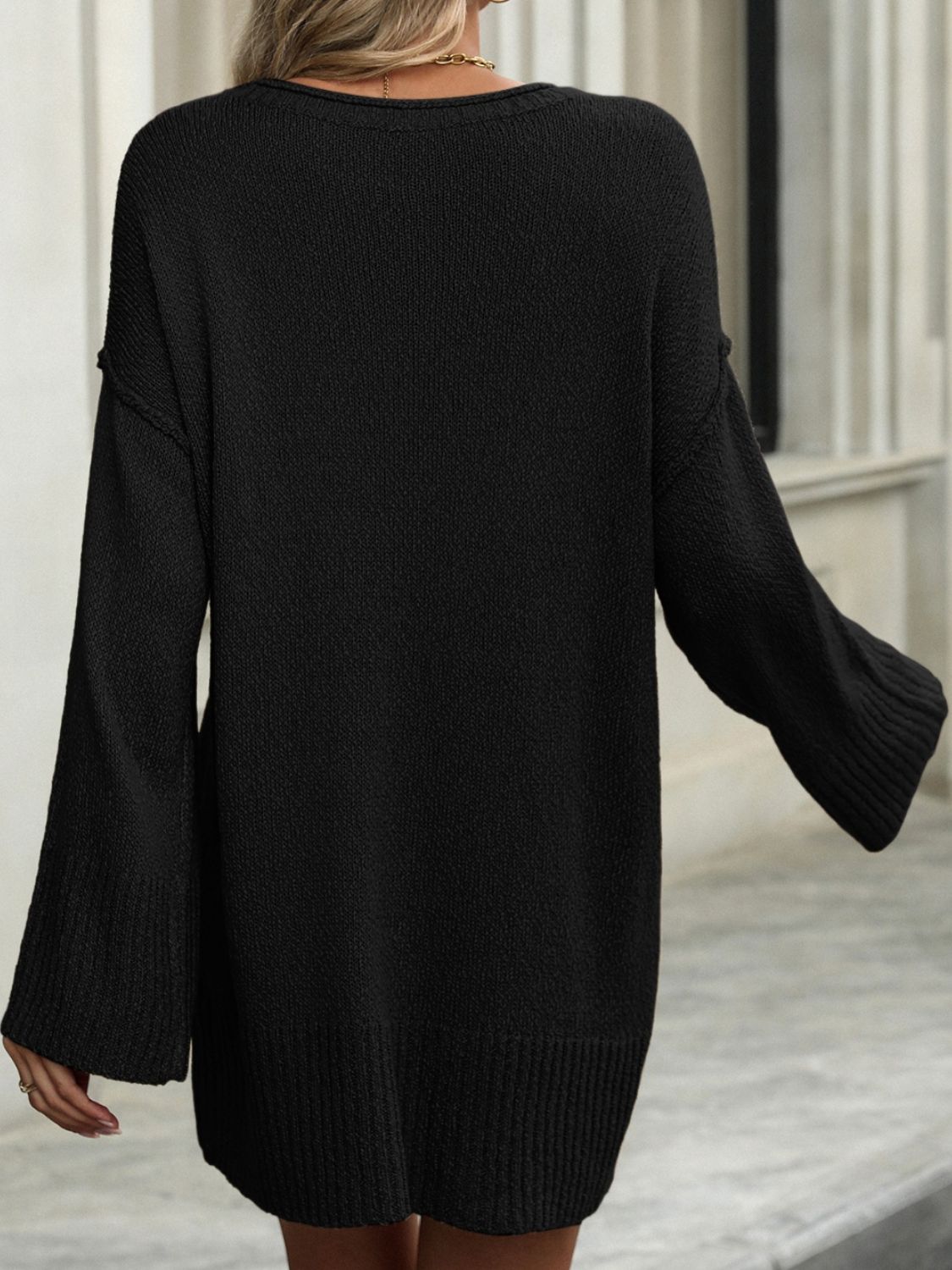 Round Neck Dropped Shoulder Sweater Dress