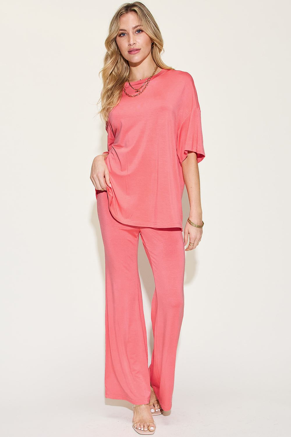 Butter Soft Drop Shoulder T-Shirt and Flare Pants Set
