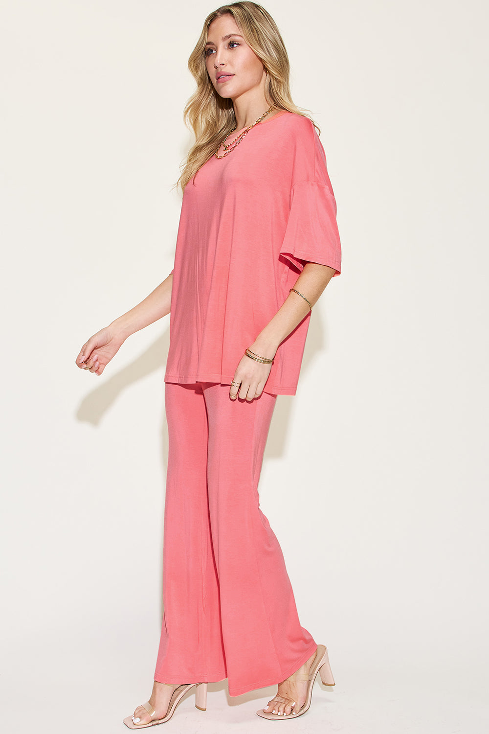 Butter Soft Drop Shoulder T-Shirt and Flare Pants Set