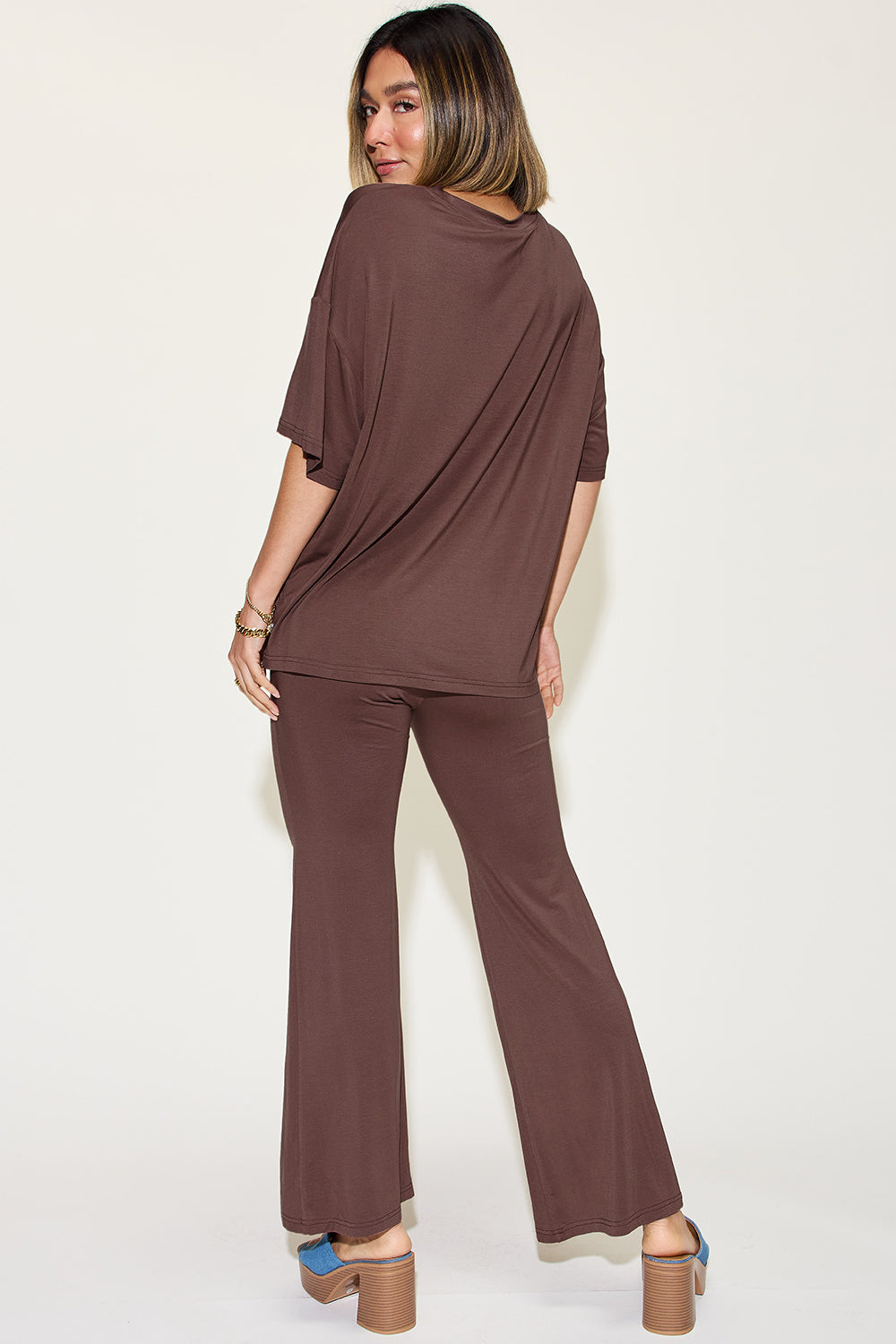 Butter Soft Drop Shoulder T-Shirt and Flare Pants Set