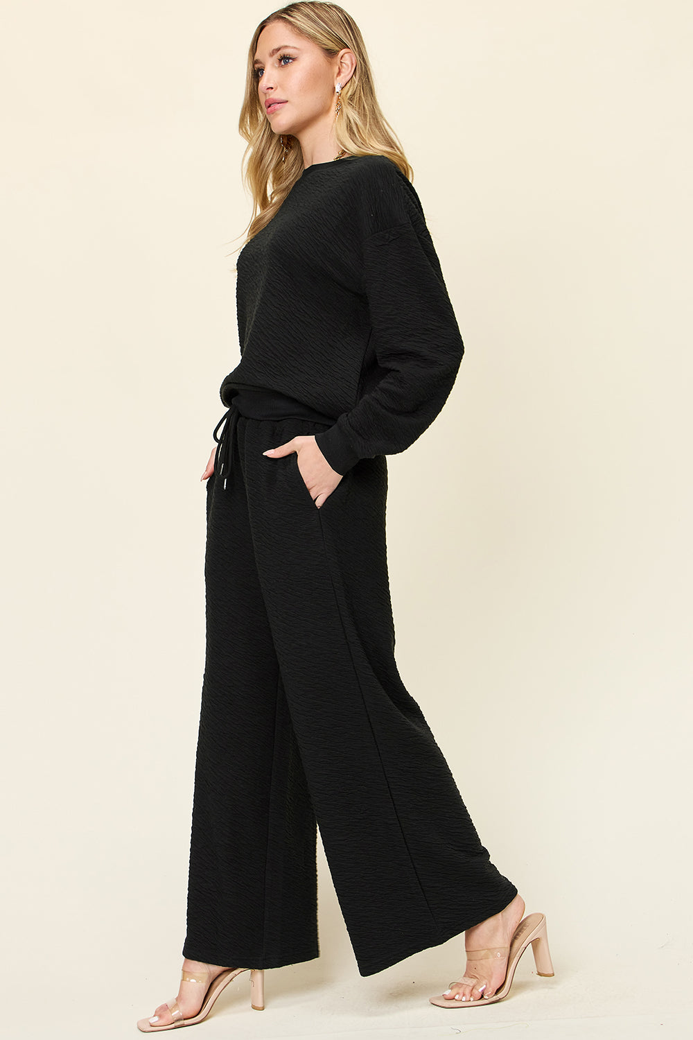 Textured Long Sleeve Top and Pants Set