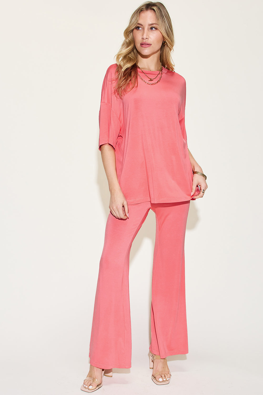 Butter Soft Drop Shoulder T-Shirt and Flare Pants Set
