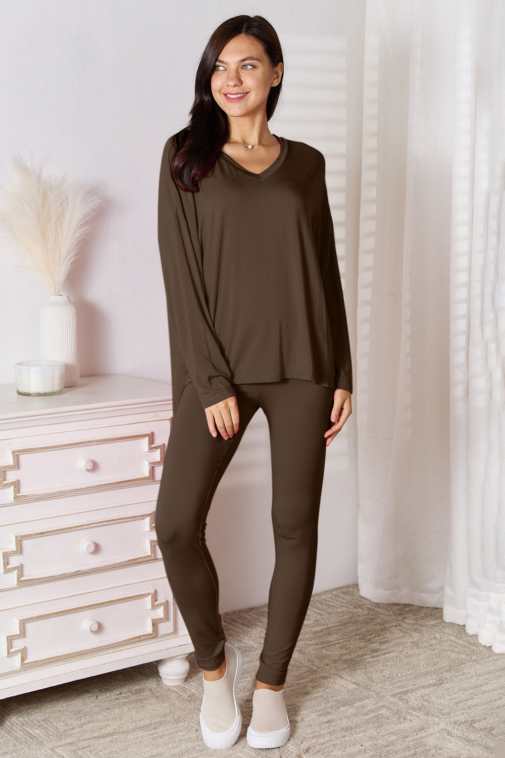 Butter Soft V-Neck Long Sleeve Top and Pants Lounge Set