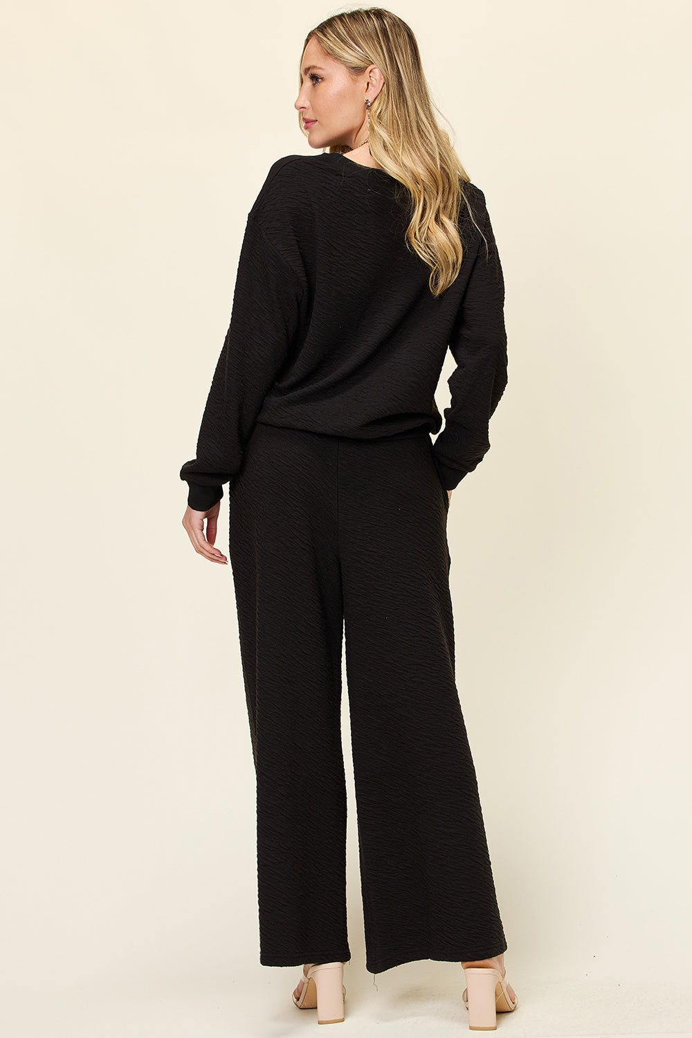 Textured Long Sleeve Top and Pants Set