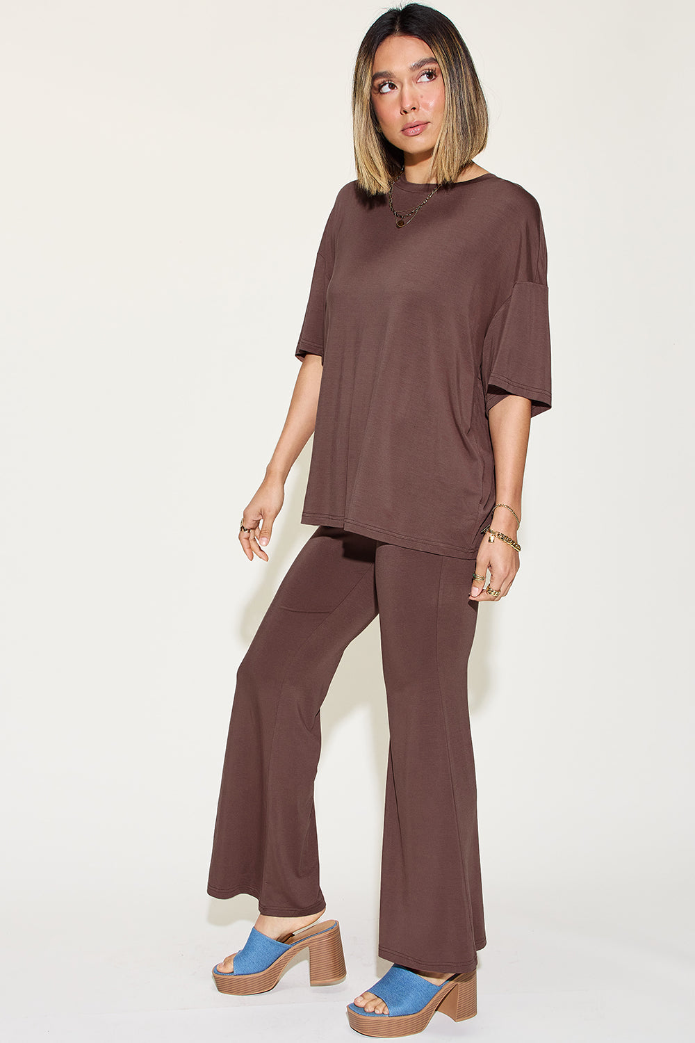Butter Soft Drop Shoulder T-Shirt and Flare Pants Set