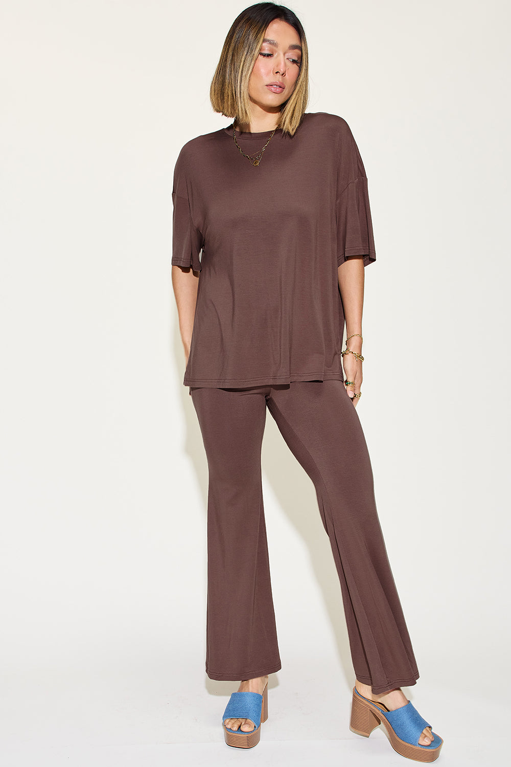 Butter Soft Drop Shoulder T-Shirt and Flare Pants Set
