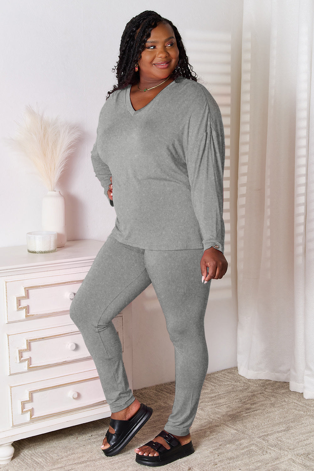 Butter Soft V-Neck Long Sleeve Top and Pants Lounge Set