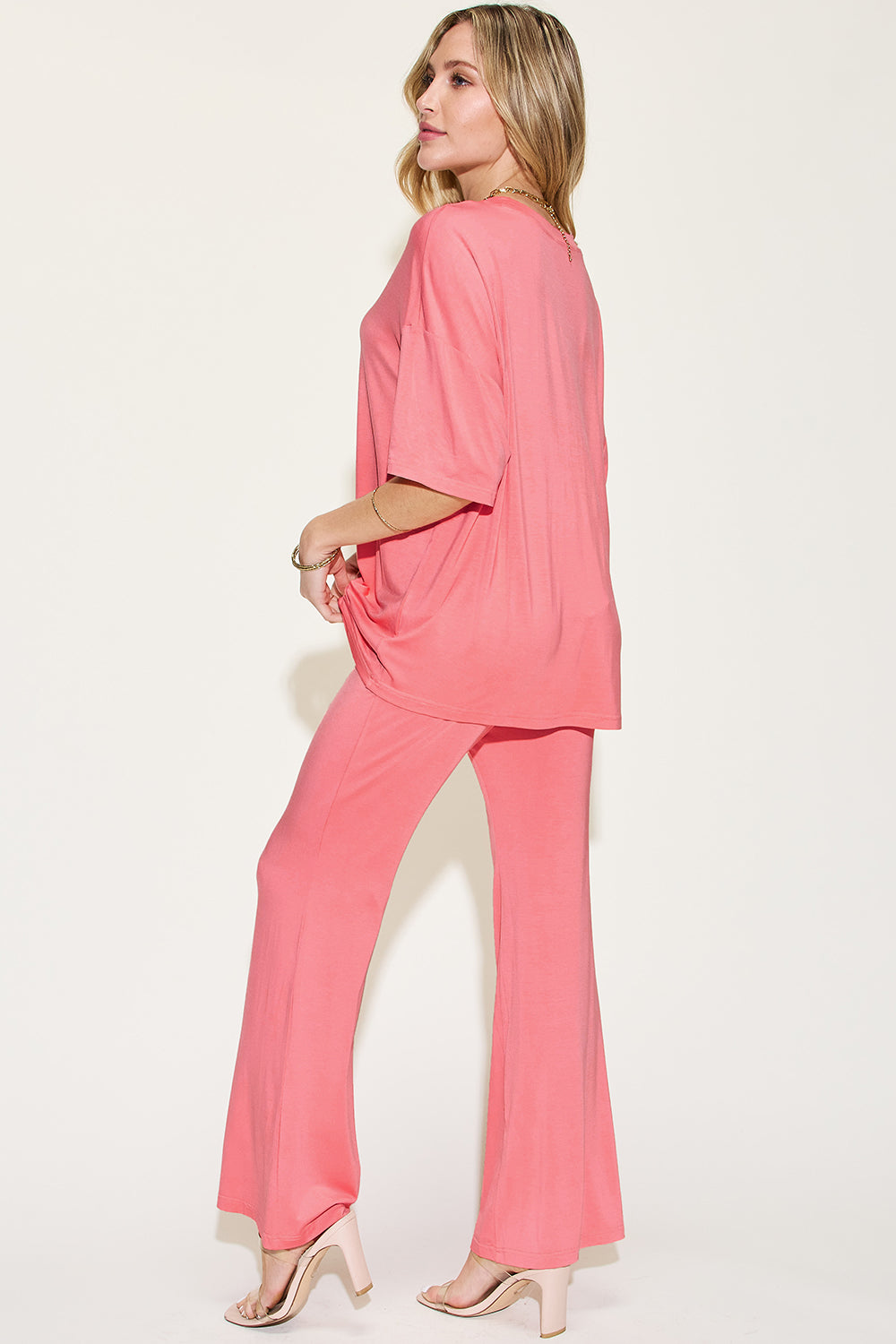 Butter Soft Drop Shoulder T-Shirt and Flare Pants Set