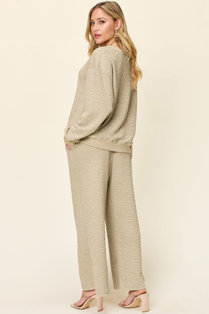 Textured Long Sleeve Top and Pants Set