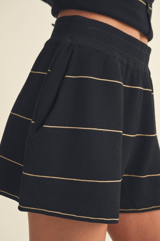 Black and Tan Striped Knit Shorts