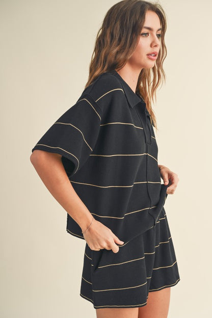 Black and Tan Striped Knit Top