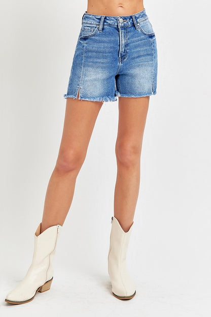 High Rise Raw Hem Shorts