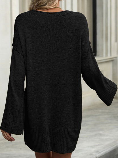 Round Neck Dropped Shoulder Sweater Dress