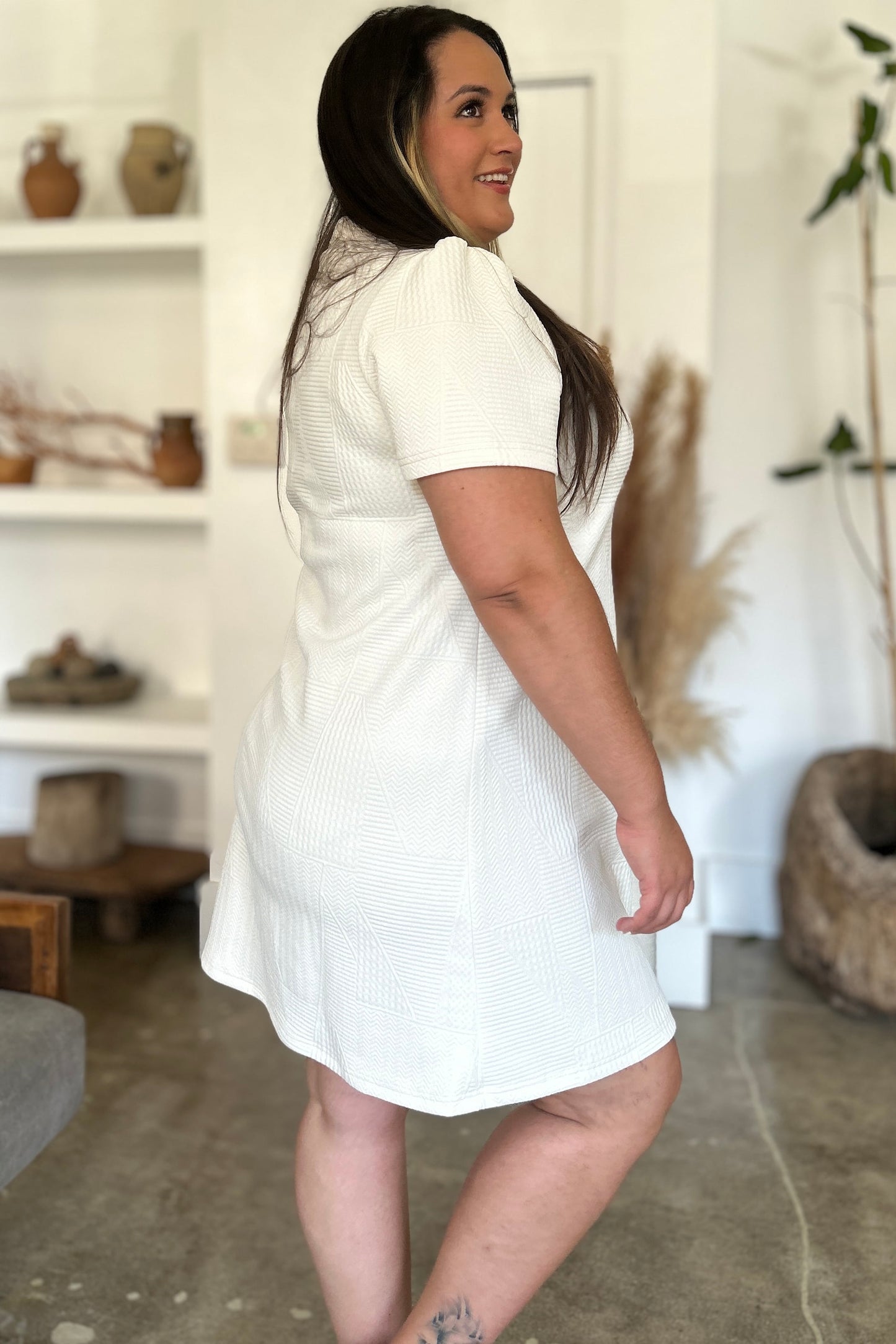 Textured Short Sleeve Dress