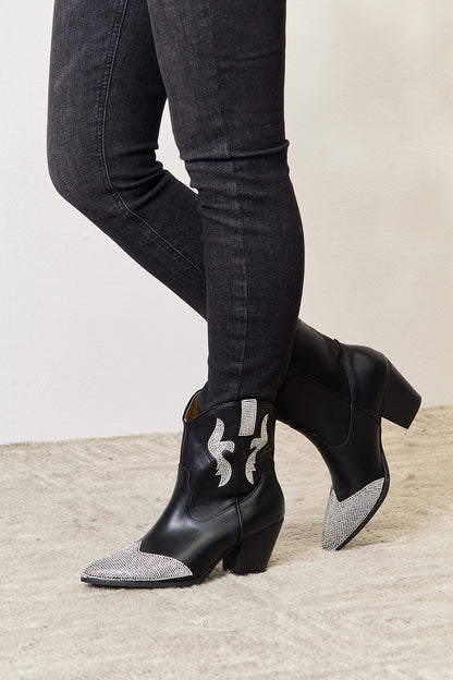 Black Rhinestone Pointed  Boots