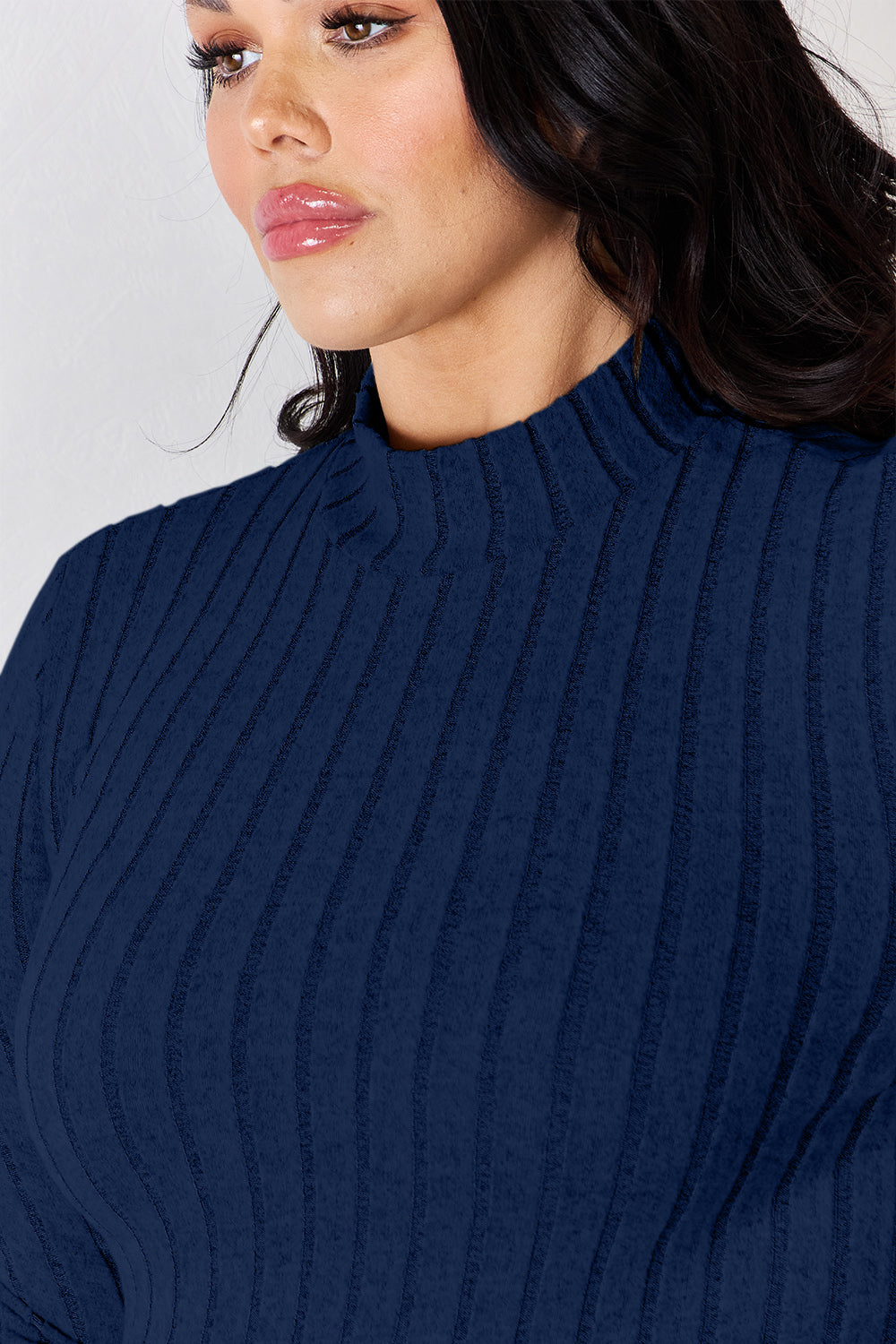 Ribbed Mock Neck Long Sleeve T-Shirt