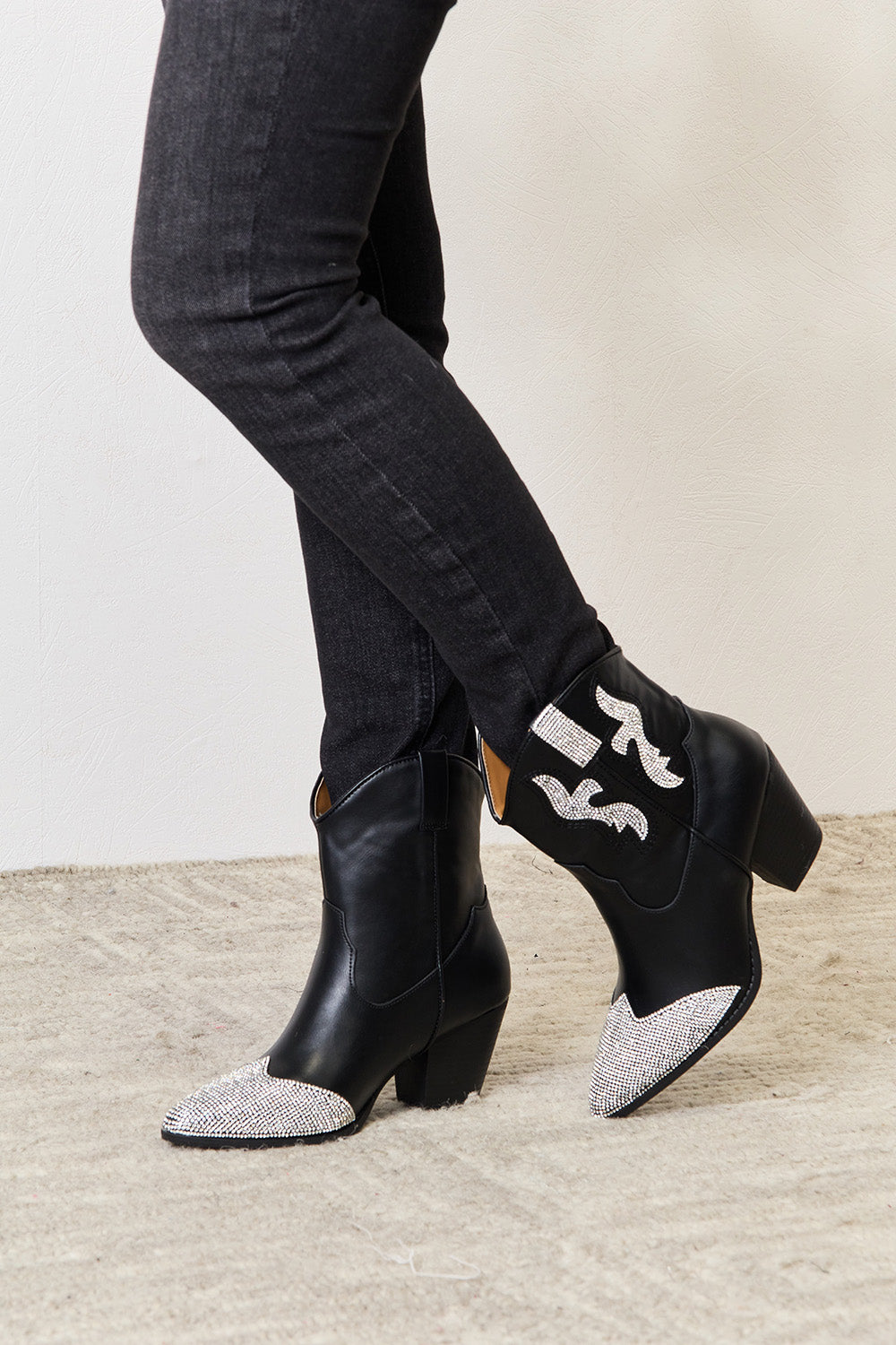 Black Rhinestone Pointed  Boots