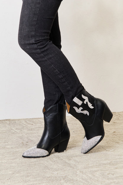 Black Rhinestone Pointed  Boots