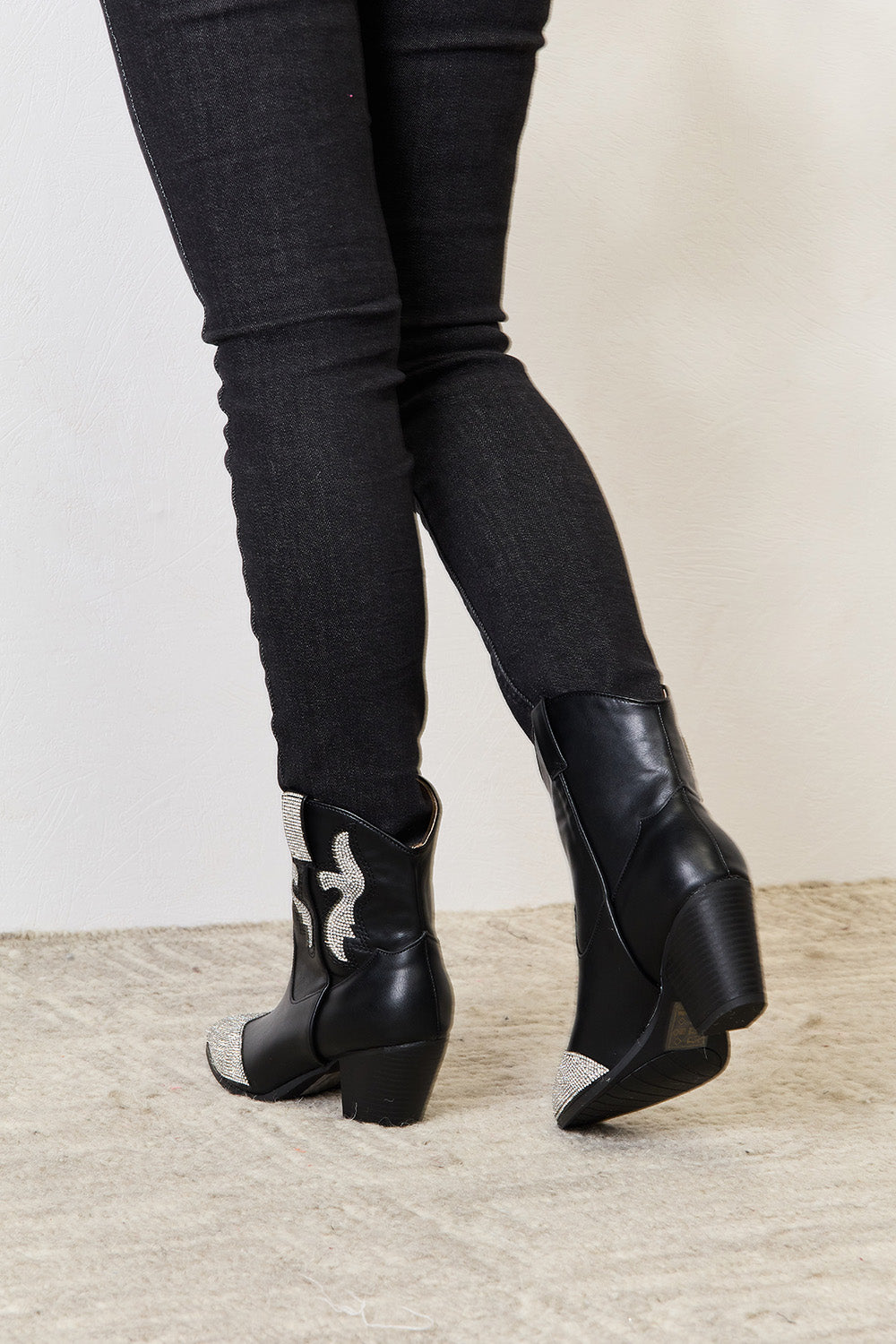 Black Rhinestone Pointed  Boots
