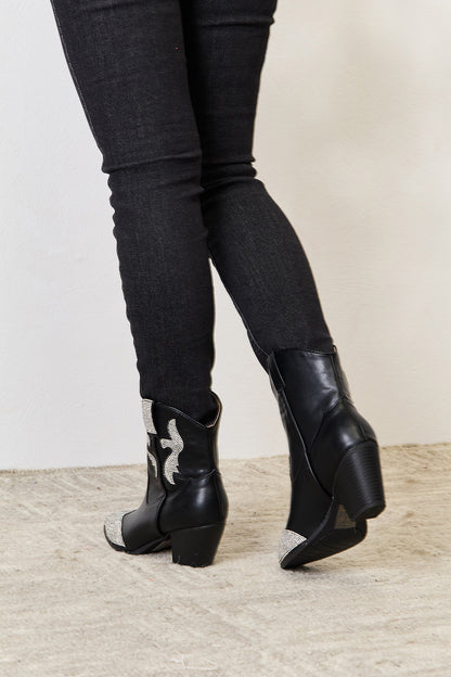 Black Rhinestone Pointed  Boots