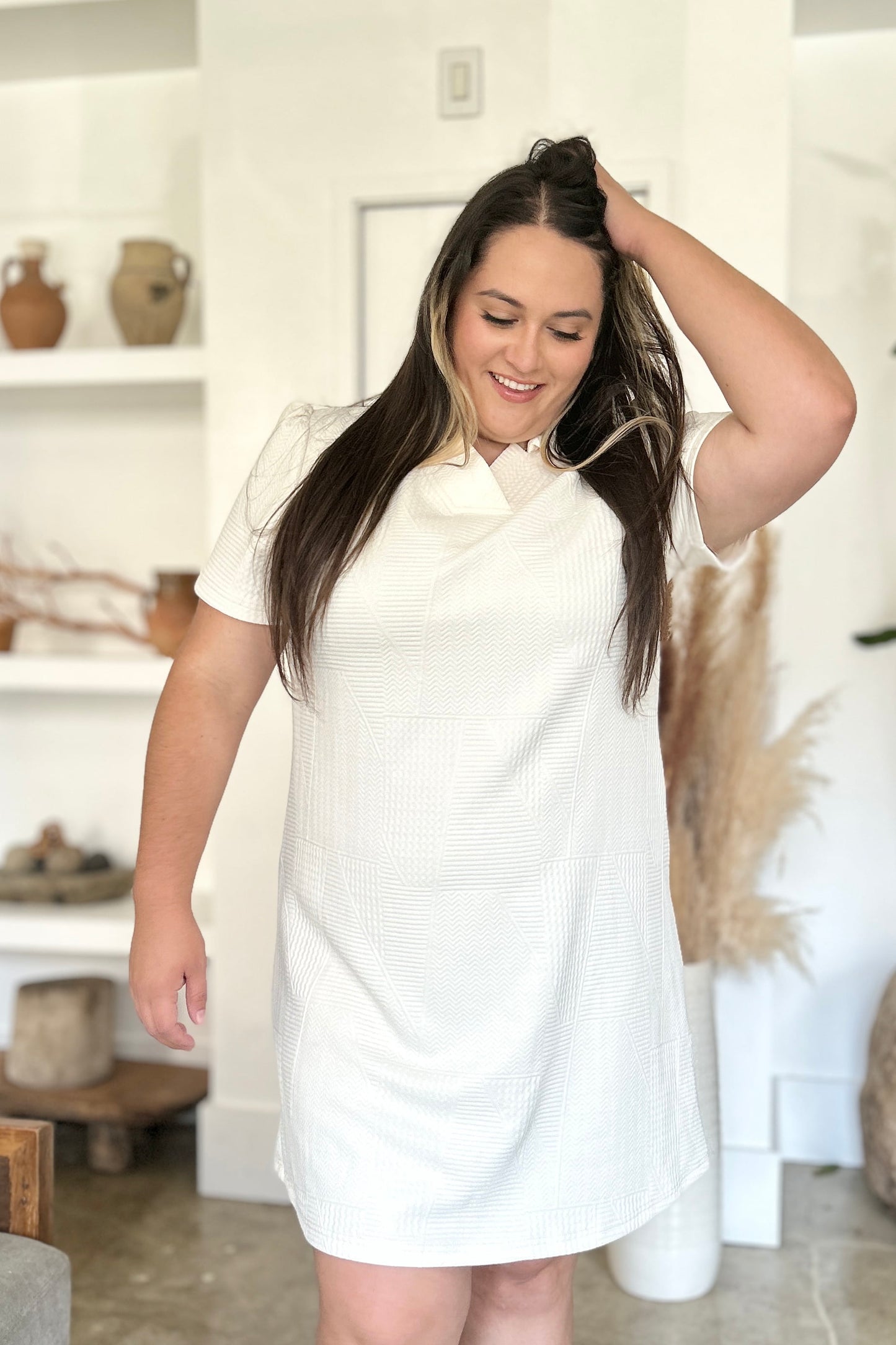 Textured Short Sleeve Dress