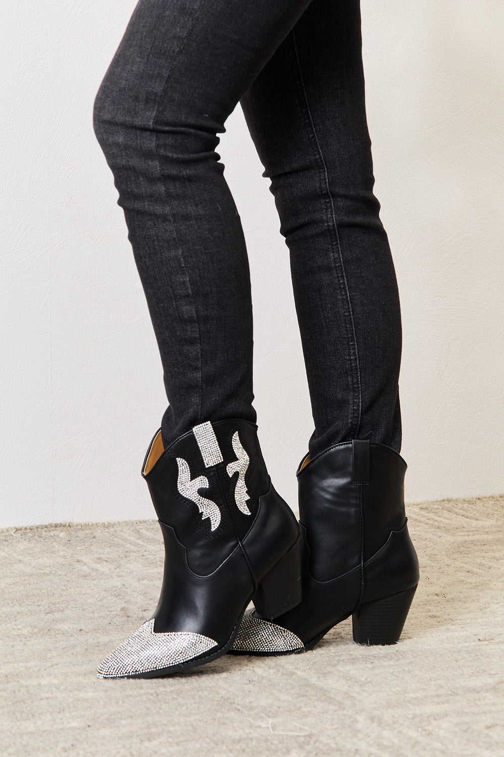 Black Rhinestone Pointed  Boots