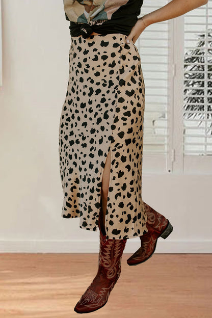 Khaki Leopard Midi Skirt