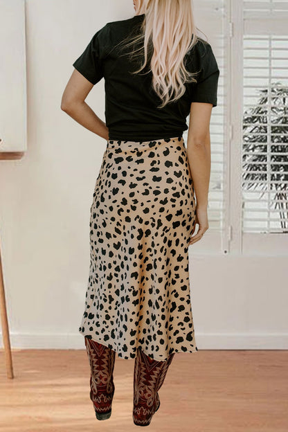 Khaki Leopard Midi Skirt